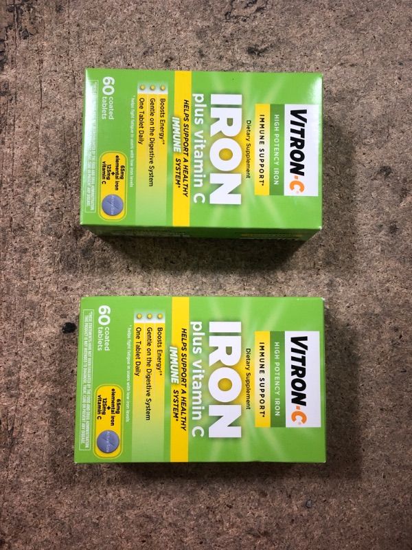 Photo 2 of *EXPIRES 9/23*2 PACK Vitron-C Iron Supplement & Immune Support, Once Daily, High Potency Iron with Vitamin C, Dye Free Tablets, 60 Count 60 Count