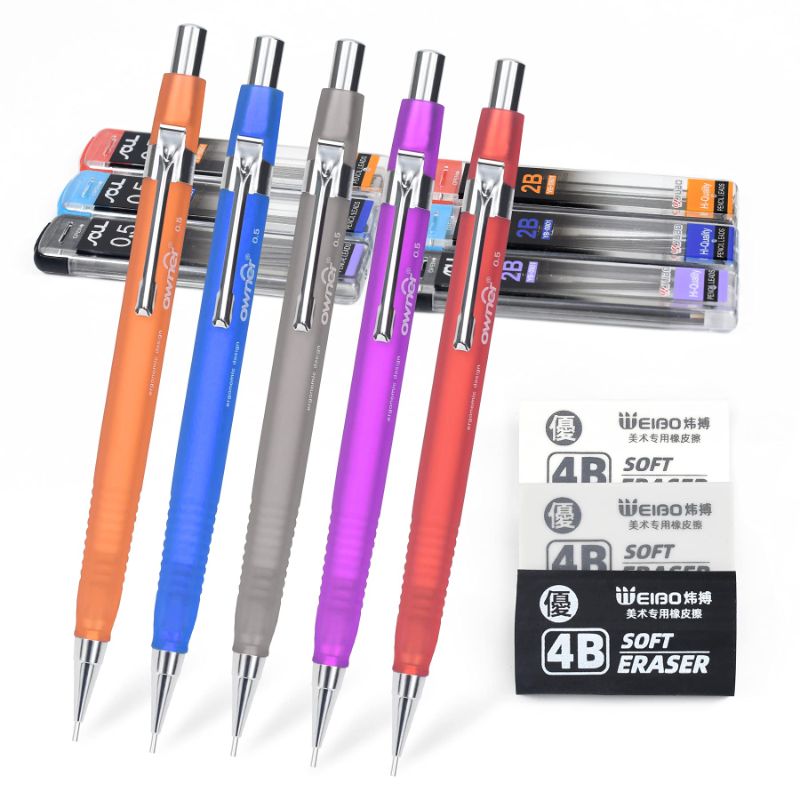 Photo 1 of *3 PACK BUNDLE* Weibo Mechanical Pencils Set, Cute Automatic Drafting Pencil Triangular Grip Mechanical Pencil Graph With 6 Tubes 2B Pencil Leads And 3 4B Erasers (0.5) 0.50 Millimeters