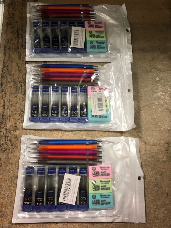 Photo 1 of *3 PACK BUNDLE* Weibo Mechanical Pencils Set, Cute Automatic Drafting Pencil Triangular Grip Mechanical Pencil Graph With 6 Tubes 2B Pencil Leads And 3 4B Erasers (0.5) 0.50 Millimeters