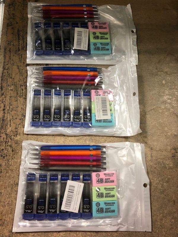 Photo 2 of *3 PACK BUNDLE* Weibo Mechanical Pencils Set, Cute Automatic Drafting Pencil Triangular Grip Mechanical Pencil Graph With 6 Tubes 2B Pencil Leads And 3 4B Erasers (0.5) 0.50 Millimeters