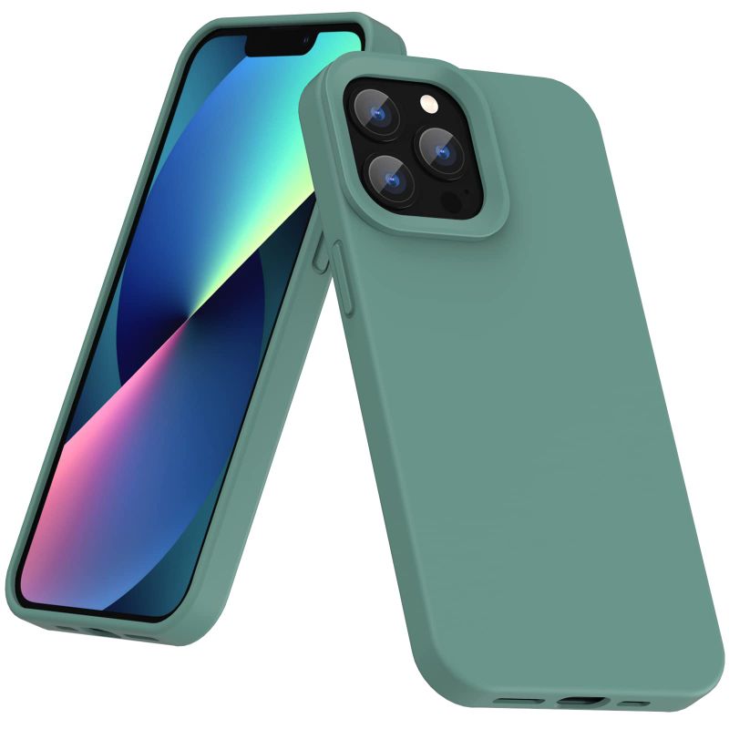 Photo 1 of (2PK BUNDLE) CAFEWICH Designed for iPhone 13 Pro Max Case, Soft Liquid Silicone Slim Protective Shockproof Phone Case Cover with Anti-Scratch Microfiber Lining 6.7'' Display (Midnight Green)