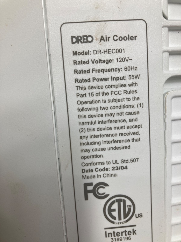 Photo 4 of ** FOR PARTS ** NOT FUNCTIONAL *** Dreo Evaporative Air Cooler, 40” Cooling Fans that Blow Cold Air, 2023 Upgrade with 80° Oscillating, Removable Water Tank, Ice Packs, Remote Control, 4 Speeds, 7H Timer, Swamp Cooler for Bedroom White