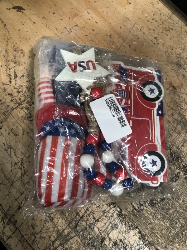 Photo 1 of 4th of July Tiered Tray Decor - 5 Pcs New Year Wooden Decor Bead Garland & Plush Gnome, Stars and Stripes Wooden Signs Patriotic Decorations for Independence Day Memorial Day Presidents Day