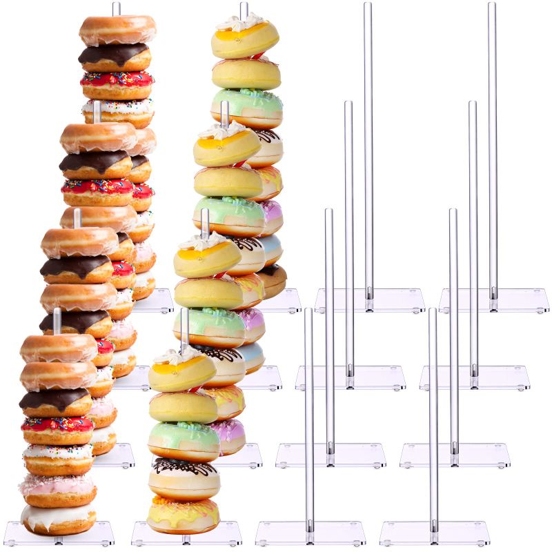 Photo 1 of 16 Pack Acrylic Donut Stands Clear Donut Bagels Display Stand Holder Doughnut Stand Tower for Wedding Birthday Party Treat Dessert Display Tabletop Decor (8 Inch, 10 Inch, 12 Inch, 14 Inch)