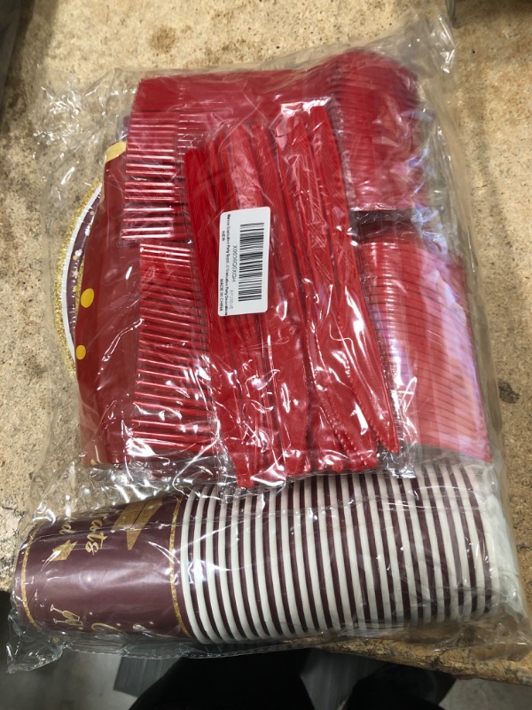 Photo 2 of Maroon Graduation Party Supplies 2023, Red and Gold Graduation Plates, 201PCS Includes Grad Plates and Napkins, Congrats Grad Tableware and Decorations, Burgundy ASU Graduation Party Decorations