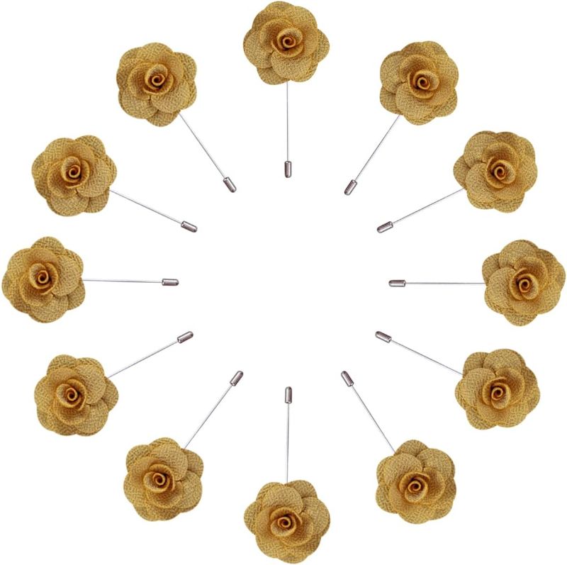 Photo 1 of 12piece Camellia Rose Wedding Groom Boutonniere (Turmeric Yellow)