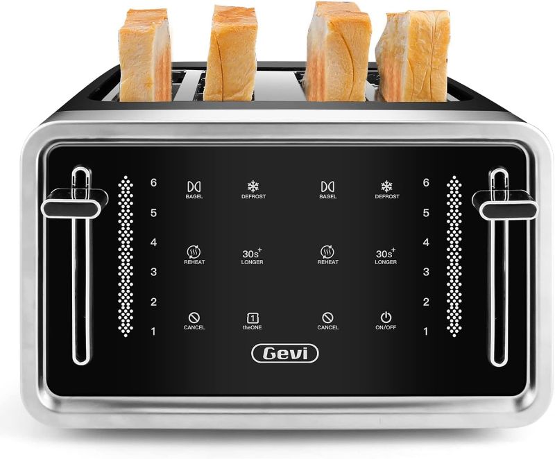 Photo 1 of Gevi Toaster 4 Slice,Led Display Touchscreen Bagel Toaster with Dual Control Panels of Bagel/Reheat/Defrost/Cancel/Toasting One Slice/Longer Function,6 Shade Setting
