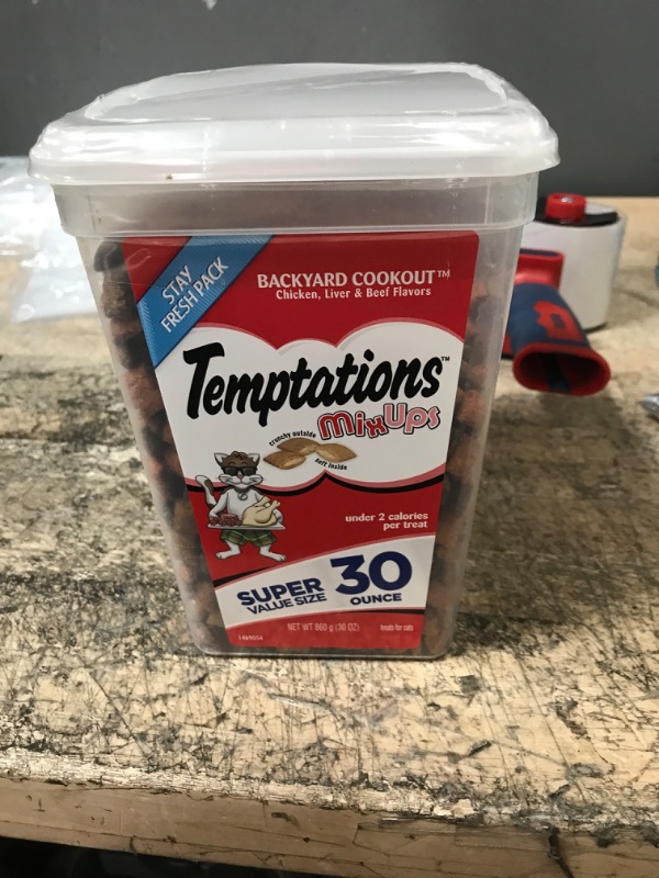 Photo 2 of ***EXO DATE 10/2024***TEMPTATIONS MixUps Crunchy and Soft Cat Treats, Backyard Cookout, Chicken, Liver, & Beef Flavors, Multiple Sizes Tub 30 Ounce (Pack of 1)