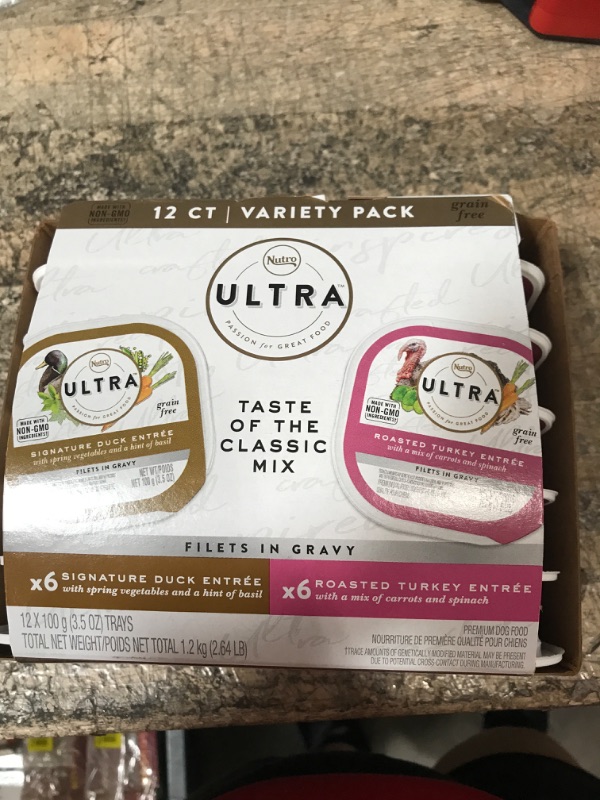 Photo 2 of ***EXP DATE 06/2023*** NUTRO ULTRA Grain Free Adult Soft Wet Dog Food Filets in Gravy Taste of the Classics Variety Pack, (12) 3.5 oz. Trays Chicken 3.5 Ounce (Pack of 12)
