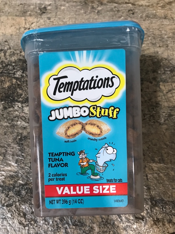 Photo 2 of ***EXP DATE 09/2024*** TEMPTATIONS Jumbo Stuff Crunchy and Soft Cat Treats, Tempting Tuna Flavor, 14 oz. Tub 14 Ounce (Pack of 1)