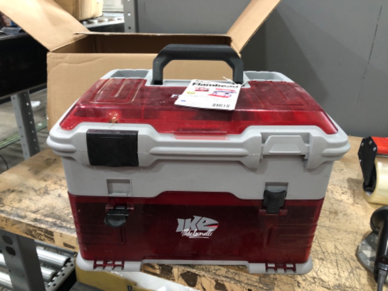 Photo 2 of **MISSING PARTS** SEE NOTES**
Flambeau Outdoors T5PW "IKE" Multiloader Tackle Box, Fishing Organizer with Tuff Tainer Boxes Included, Zerust Anti-Corrosion Technology - Translucent Red/Gray