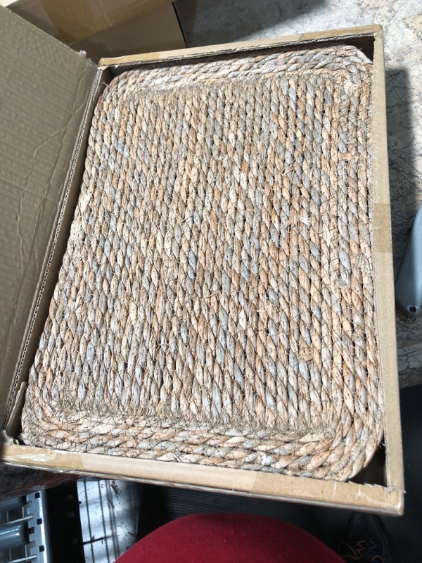 Photo 2 of 12 pcs Reversible Set of 6 Woven Placemats and 6 Coasters , Natural Hand-Woven Water Hyacinth Placemats , Table Mats and Coasters Set of 6 , Rattan Placemats for Indoor and Outdoor , Wicker Placemats Rectangle 17x12