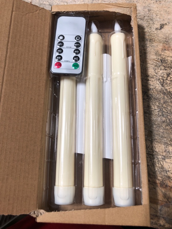 Photo 2 of 5plots 9.6 Inch Flameless Taper Candles with Remote&timer, Battery Operated Taper Candles, Led Taper Candles Flickering, Ivory Plastic Led Candlesticks, Flameless Candlesticks for Christmas Decor 3pcs Ivory 9in