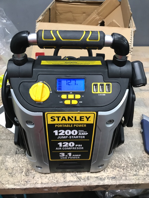 Photo 2 of STANLEY J5CPD Digital Portable Power Station Jump Starter: 1200 Peak/600 Instant Amps, 500W Inverter, 120 PSI Air Compressor, 3.1A USB Ports, Battery Clamps
