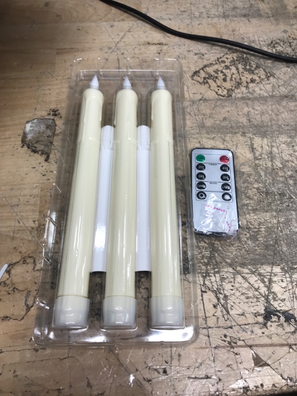 Photo 2 of  9.6 Inch Flameless Taper Candles with Remote&timer, Battery Operated Taper Candles, Led Taper Candles Flickering, Ivory Plastic Led Candlesticks, Flameless Candlesticks for Christmas Decor 3pcs Ivory 9in