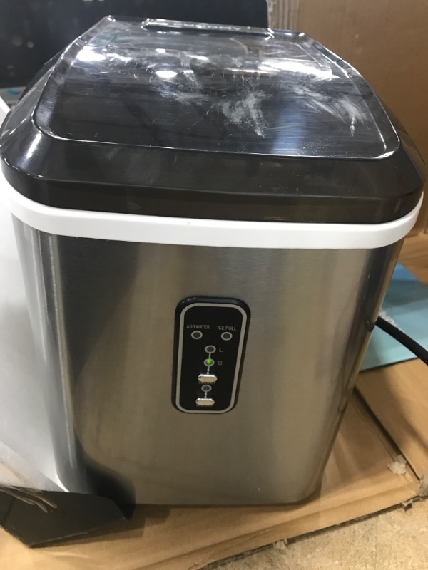 Photo 2 of ***PARTS ONLY NOT FUNCTIONAL***EUHOMY Ice Maker Machine Countertop, 27 lbs in 24 Hours, 9 Cubes Ready in 6 Mins, Electric ice Maker and Compact Potable ice Maker with Ice Scoop and Basket. Perfect for Home/Kitchen/Office.(Sliver) 27lbs/Day Silver 1