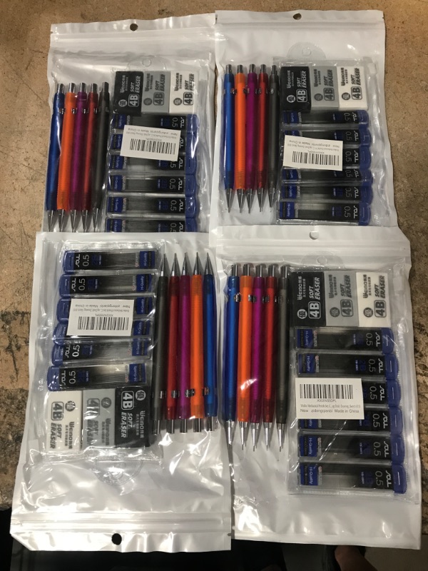 Photo 2 of * SET OF 4 *Weibo Mechanical Pencils Set, Cute Automatic Drafting Pencil Triangular Grip Mechanical Pencil Graph With 6 Tubes 2B Pencil Leads And 3 4B Erasers (0.5) 0.50 Millimeters