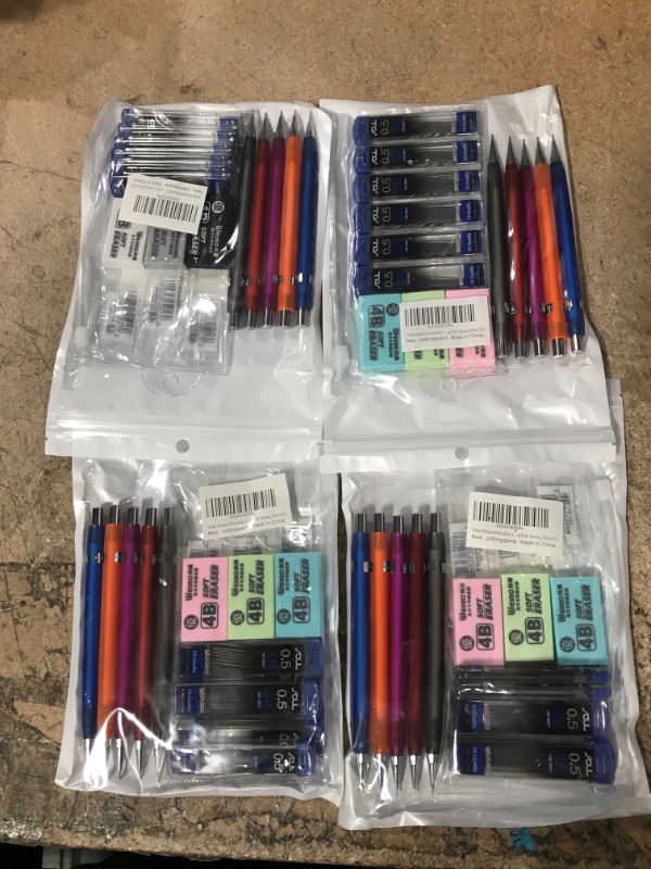 Photo 2 of * 4 PACK * Weibo Mechanical Pencils Set, Cute Automatic Drafting Pencil Triangular Grip Mechanical Pencil Graph With 6 Tubes 2B Pencil Leads And 3 4B Erasers (0.5) 0.50 Millimeters