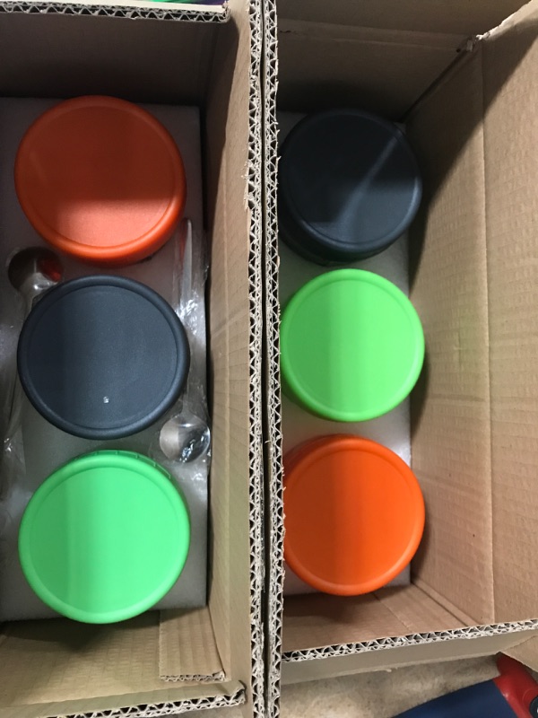 Photo 2 of *2 SETS DREAMOSA 3 Set Overnight Oats Containers with Lids and Spoon 12 Oz Glass Mason Overnight Oats Jars (Green-Orange-Grey) TOTAL OF 6