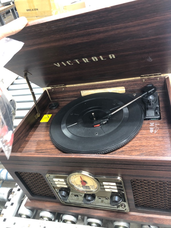 Photo 3 of Victrola Nostalgic 6-in-1 Bluetooth Record Player & Multimedia Center with Built-in Speakers - 3-Speed Turntable, CD & Cassette Player, AM/FM Radio | Wireless Music Streaming | Espresso Espresso Entertainment Center