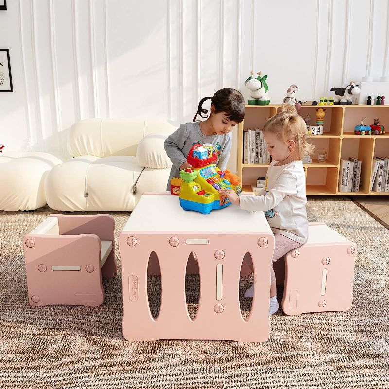 Photo 1 of BanaSuper Kid's Table and 2 Chairs Set Plastic Activity Table for Toddlers Children Desk Ideal for Arts & Crafts Snack Time Homeschooling Homework Gift for Boy & Girl(Pink with 2 Chairs Set)
