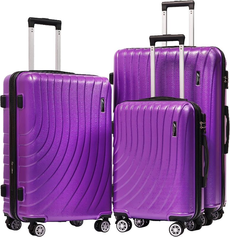Photo 2 of 
M Camel Mountain Luggage Sets 3 Piece Lightweight Durable Expandable Hard Shell Suitcase Set with TSA Lock Double Spinner Wheels - Purple