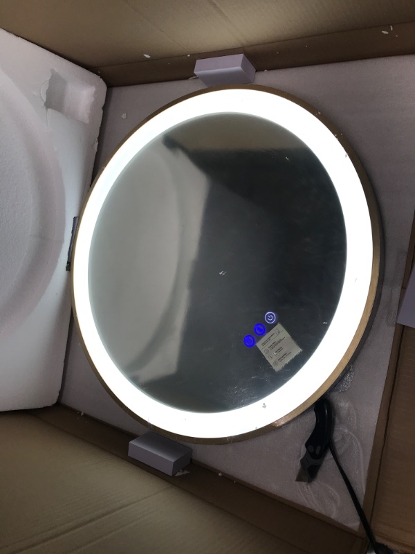 Photo 2 of ARUMMA Gold Bathroom Round LED Mirror with Lights Gold Frame 20 Inch Round Lighted Mirror for Bathroom Wall Round Vanity Lighted Mirrors 3 Color Dimmable Anti Fog Bathroom Light up Smart Circle Mirror