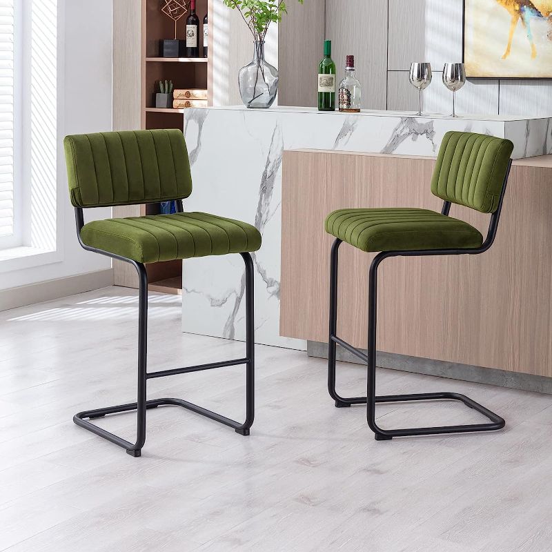 Photo 1 of  Modern Counter Height Stools with Velvet Backrest, 24Inch Solid Metal Legs Bar Stool Set of 2, Barstools for Kitchen Dining Party, Sturdy Bar Chairs.