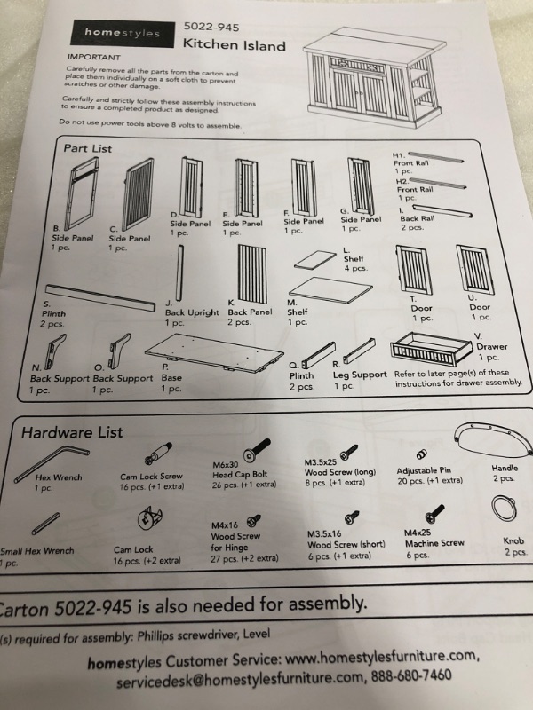 Photo 7 of *INCOMPLETE* homestyles Nantucket Off-White Kitchen Island -BOX 2 OF 2- 
?26.25"D x 48"W x 36"H
