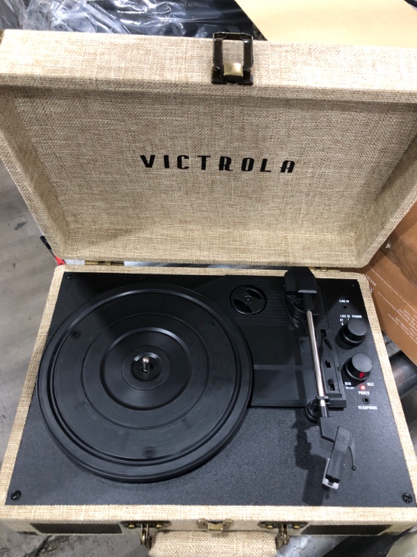 Photo 2 of Victrola Journey+ Signature Turntable Record Player - 33-1/3, 45 & 78 RPM Suitcase Vinyl Record Player, Bluetooth Connectivity & Built-in Speakers, Stereo RCA Output, Linen Finish, Cream