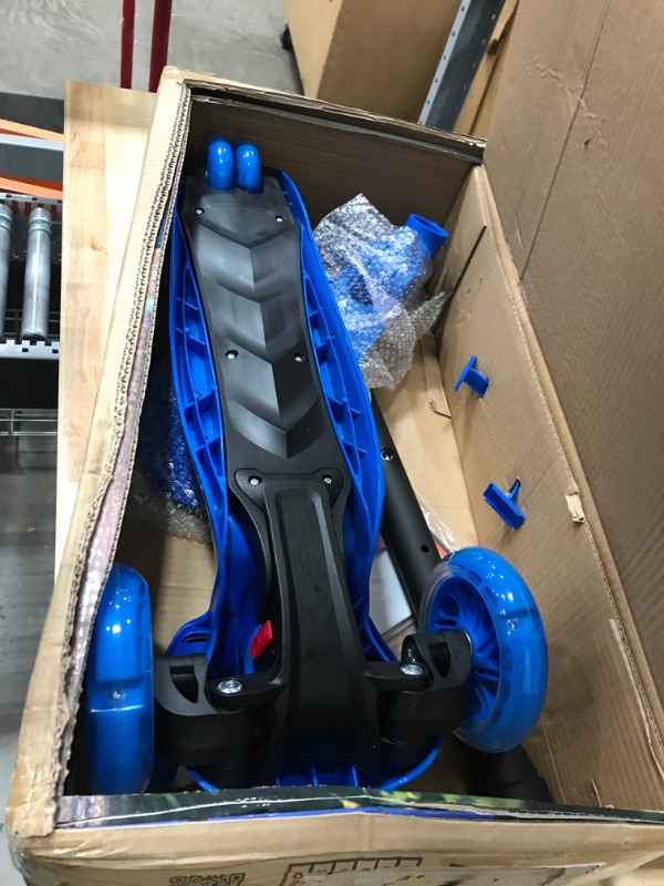 Photo 2 of 3 Wheeled Scooter for Kids - Stand & Cruise Child/Toddlers Toy Folding Kick Scooters w/Adjustable Height, Anti-Slip Deck, Flashing Wheel Lights, for Boys/Girls 2-12 Year Old - Hurtle HURFS56 Blue