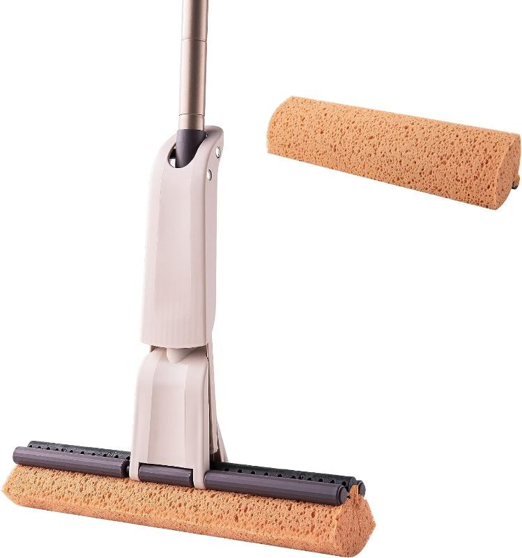 Photo 1 of 
Eyliden Sponge Mop for Floor Cleaning with 2pcs Absorbent Sponge Hands Free Wash Roller Mops for Kitchen Bathroom Office Hardwood Laminate Tile Marble.