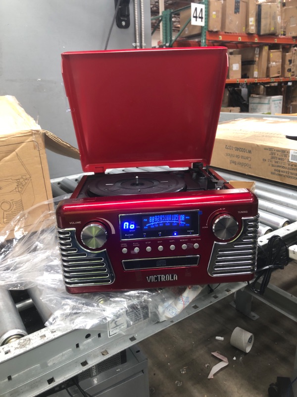 Photo 2 of Victrola 50's Retro Bluetooth Record Player & Multimedia Center with Built-in Speakers - 3-Speed Turntable, CD Player, AM/FM Radio | Vinyl to MP3 Recording | Wireless Music Streaming | Red Red Record Player