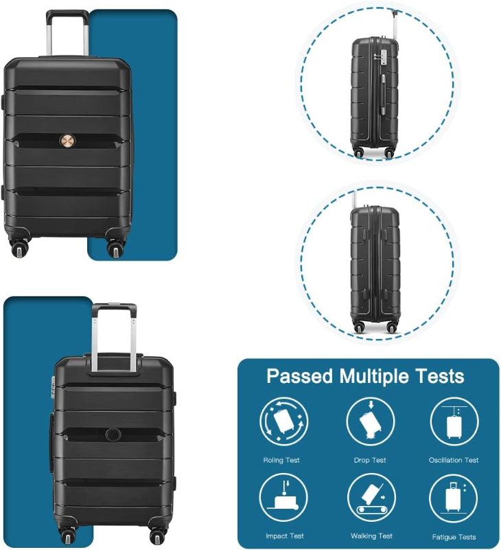 Photo 3 of 
Somago PP Hardside Luggage with Spinner Wheels Suitcase with TSA Lock, Classic Black, Checked-Large 28-Inch