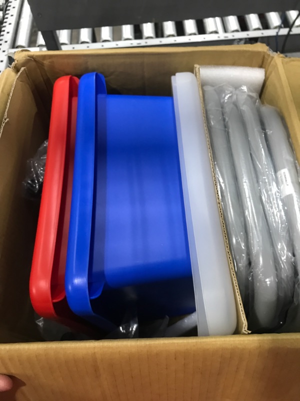 Photo 1 of **MISSING HARDWARE** ECR4Kids 2-Station Sand and Water Adjustable Activity Play Table Center with Lids, Square, Red/Blue
