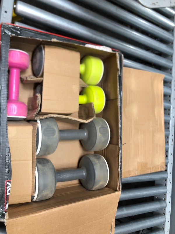 Photo 2 of * item used and dusty * works * 
Body Sculpture Neoprene-Coated Free?Weight Dumbbell Set with Rack Set includes 3, 6 and 12 lb weights 