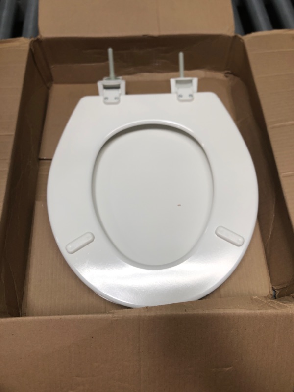 Photo 2 of **OPEN BOX MAY BE MISSING HARDWARE***
Mayfair Shell Sculptured Molded Wood Toilet Seat Featuring Easy Clean & Change Hinges and STA-TITE Seat Fastening System, Round, White, 22ECA 000 Shell Round White