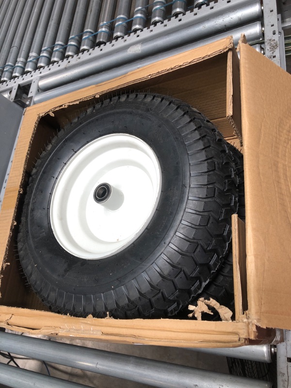 Photo 2 of WEIZE 16x6.50-8 Lawn Mower Tires with Rim, 3" Offset Hub, 3/4" Bearing, 16x6.5-8 Tractor Turf Tire, 4 Ply Tubeless, 615lbs Capacity, Set of 2 (Fit Most John Deere Mower, Not Fit 130/X300R/X530/LA175) 16x6.50-8-Tubeless-with rim