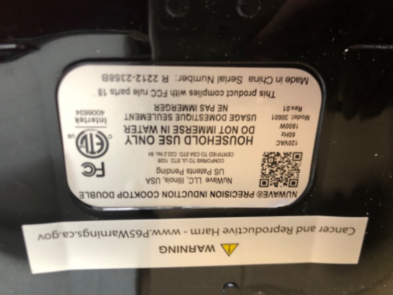 Photo 3 of ***PARTS ONLY NON FUNCTIONING***
NUWAVE Double Precision Induction Cooktop, Portable, Powerful with 2 Large 8” Heating Coils, 94 Temperature Settings from 100°F to 575°F in 5°F Increments, 2 – 11.5” Heat-Resistant Cooking Surfaces