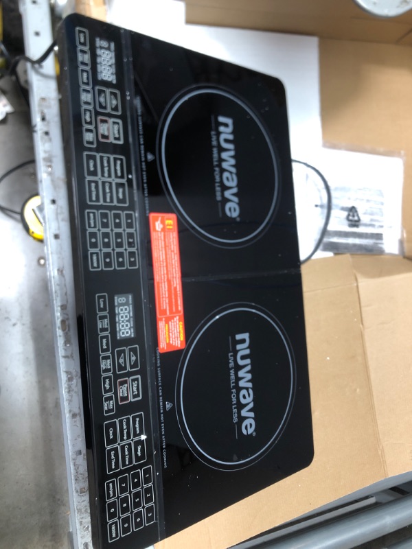 Photo 2 of ***PARTS ONLY NON FUNCTIONING***
NUWAVE Double Precision Induction Cooktop, Portable, Powerful with 2 Large 8” Heating Coils, 94 Temperature Settings from 100°F to 575°F in 5°F Increments, 2 – 11.5” Heat-Resistant Cooking Surfaces