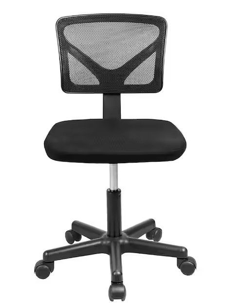 Photo 1 of Black Armless Office Chair Breathable Mesh Covering Silent Swiveling Casters Low Back Support for Computer Tasks
