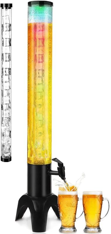 Photo 1 of 3L/100oz Mimosa Tower Dispenser with Ice Tube and Led Light, Tabletop Drink Tower Dispenser for Beer, Margarita, Liquor, Beverage
