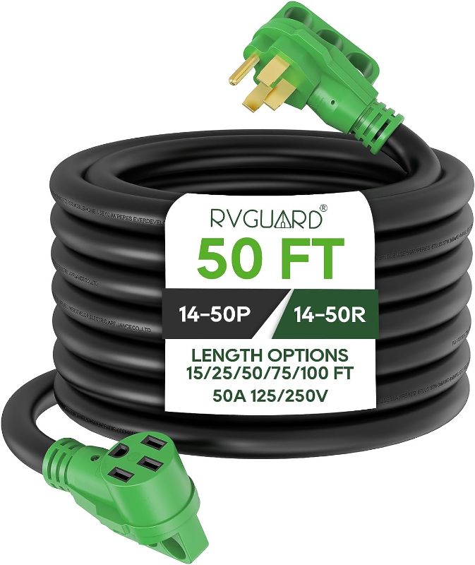Photo 1 of [READ NOTES]
RVGUARD 50 Amp 50 Foot RV/EV Extension Cord, NEMA 14-50 Heavy Duty Extension Cord with LED Power Indicator and Cord Organizer, Green