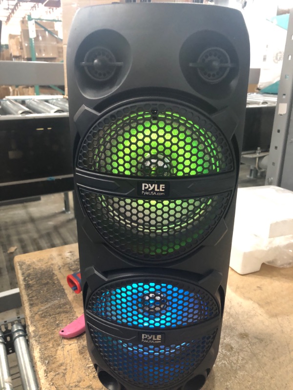 Photo 2 of POWERS ON *** Remote Control Portable Bluetooth PA Speaker - 200W Dual 6" Rechargeable Indoor/Outdoor BT Karaoke Audio System - TWS, Party Lights, LED Display, FM/AUX/MP3/USB, 6.5mm in, Carry Handle - Wireless Mic