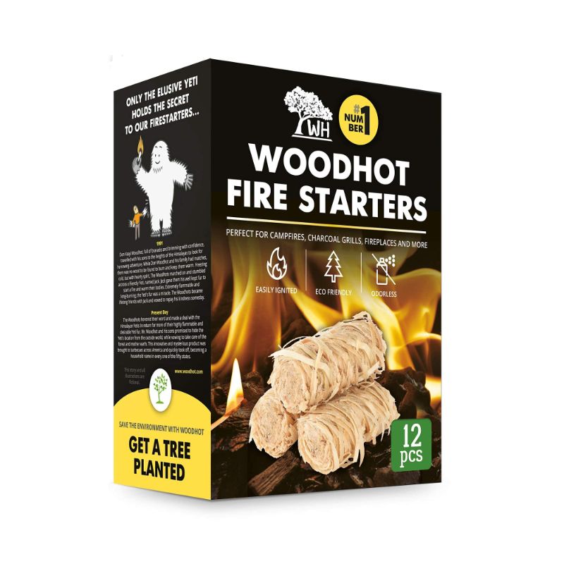 Photo 1 of 2 PACK(24 PIECES TOTAL) WH Woodhot Quick Ignite Natural Yeti Fire Starter Pack of 12 with 12 Minutes Burning Time for Fireplace Campfires Grill Charcoal BBQ Pizza Oven 1 12 Piece = 1 Box