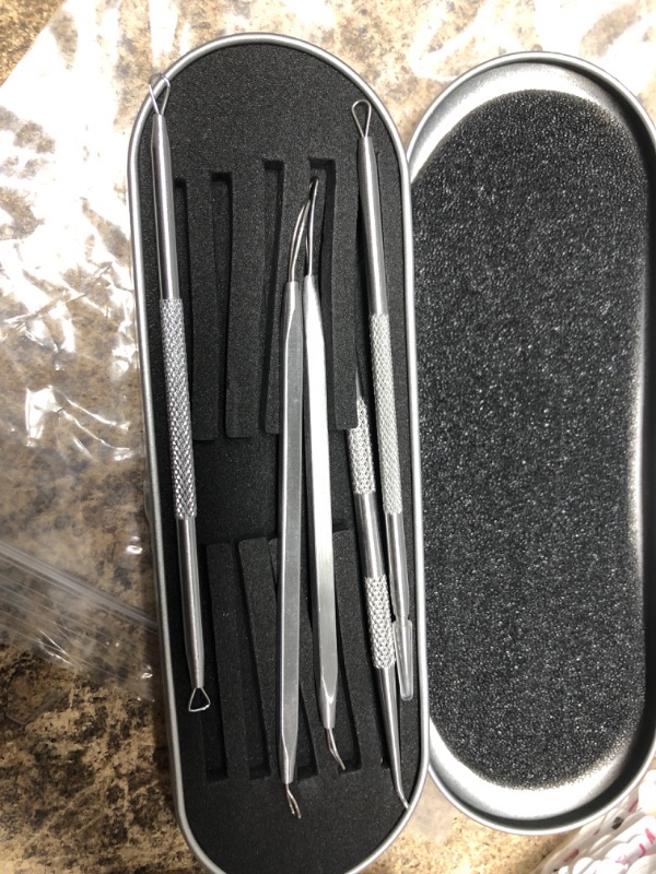 Photo 2 of 5-in-1 Blackhead Remover Popper Tool Kit with Metal Case, Anti-Allergic Surgical Stainless Steel Needle Comedone Pimple Acne Extractor Whitehead Zit Popping Removal Tool Treatment for Nose Face Skin