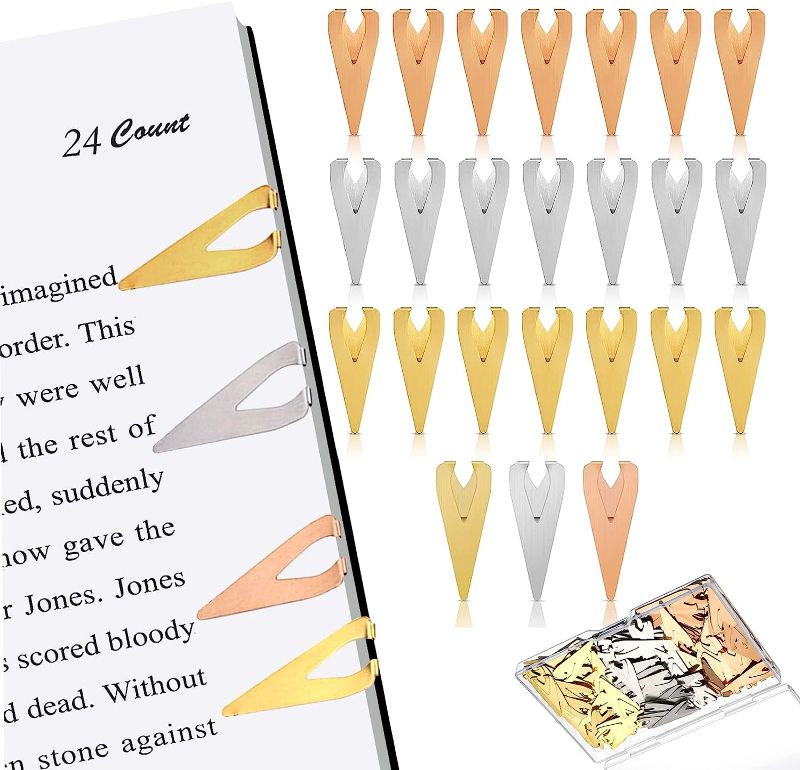 Photo 1 of 24 Pieces Book Darts Bookmarks,Metal Bookmarkers Tin Mixed Bookmarks Book Page Markers Arrow Bookmarks Gold Silver Orange Book Marker Clip for Women Men Teen Students Readers Book Lovers