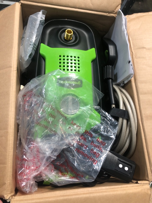 Photo 2 of [FOR PARTS]
Greenworks 1600 PSI (1.2 GPM) Electric Pressure Washer (Ultra Compact / Lightweight / 20 FT Hose / 35 FT Power Cord) Great 
