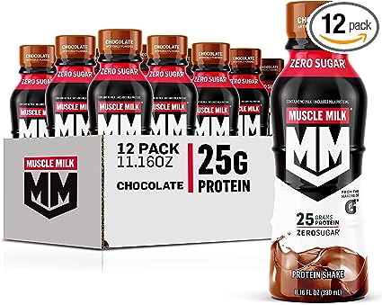 Photo 1 of **EXPIRES MAR14/2024** Muscle Milk Genuine Protein Shake, Chocolate, 20g Protein, 11.16 Fl Oz (Pack of 12), Packaging May Vary
