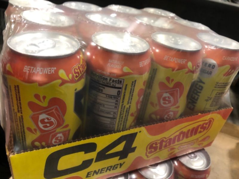Photo 2 of **EXPIRES JULY 2024** Cellucor C4 Energy Drink, Starburst Orange, Carbonated Sugar Free Pre Workout Performance Drink with no Artificial Colors or Dyes, 16 Oz, Pack of 12 Orange STARBURST 16 Fl Oz (Pack of 12)